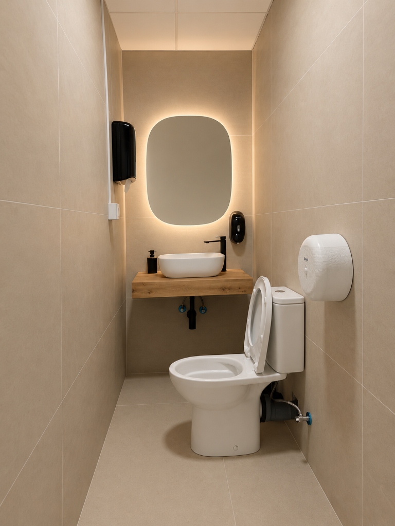 Premium modern washroom with backlit mirror and sink